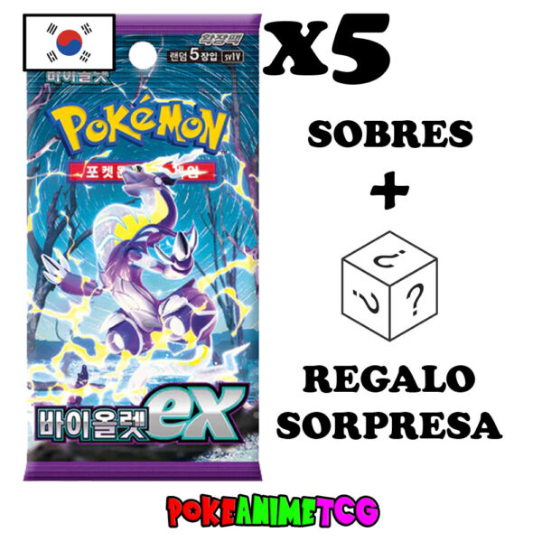 x5 Sobres Pokémon - Escarlata y Púrpura + Regalo Sorpresa